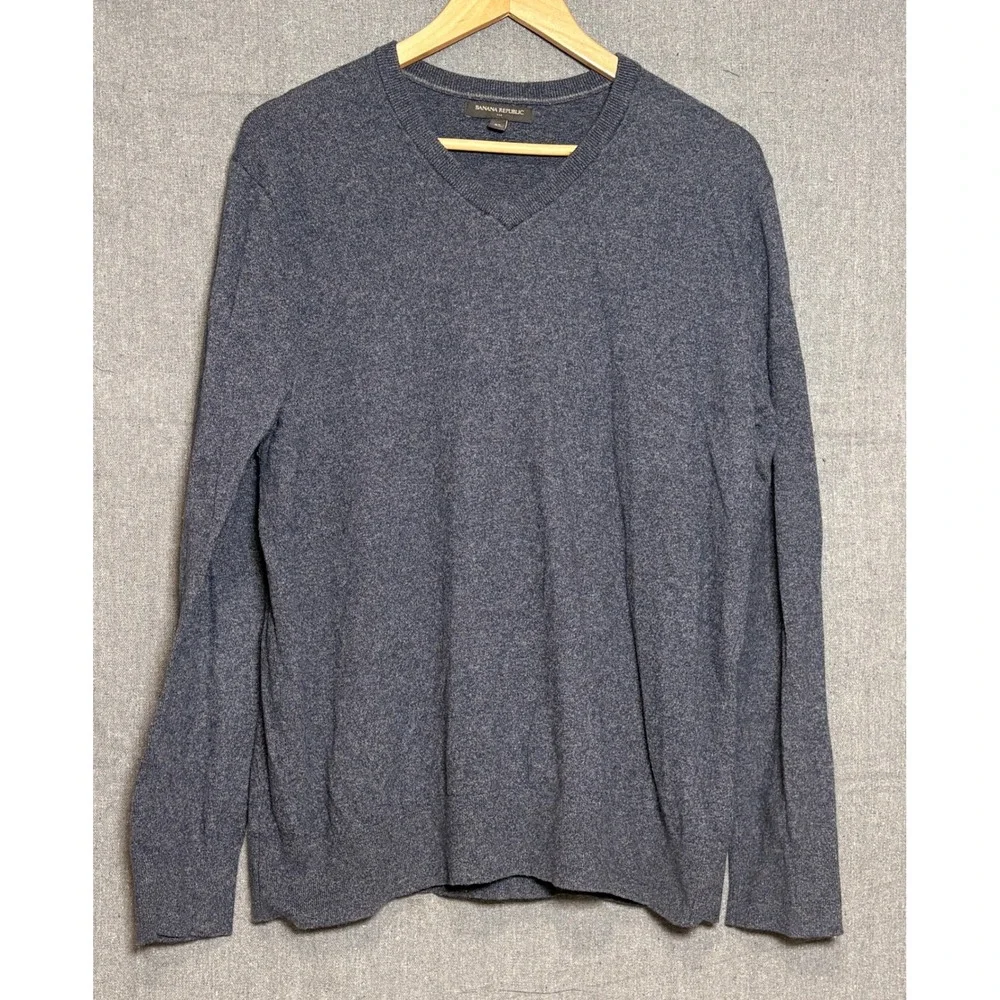 Banana Republic Mens XL Blue Marl V-Neck Cotton Blend Knit Sweater 715516 HOL 15